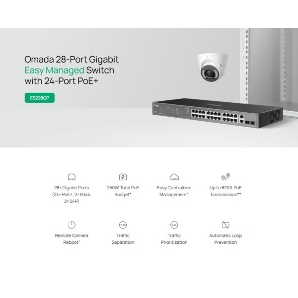 Alternative view of TP-LINK easy managed switch ES228GP, 28x Gigabit θύρες, PoE+, V1.0