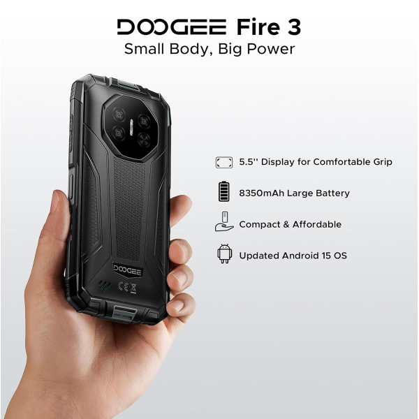 Alternative view of DOOGEE smartphone Fire 3, 5.5", 3/64GB, 8350mAh, IP68/IP69K/MIL-STD-810H, μαύρο