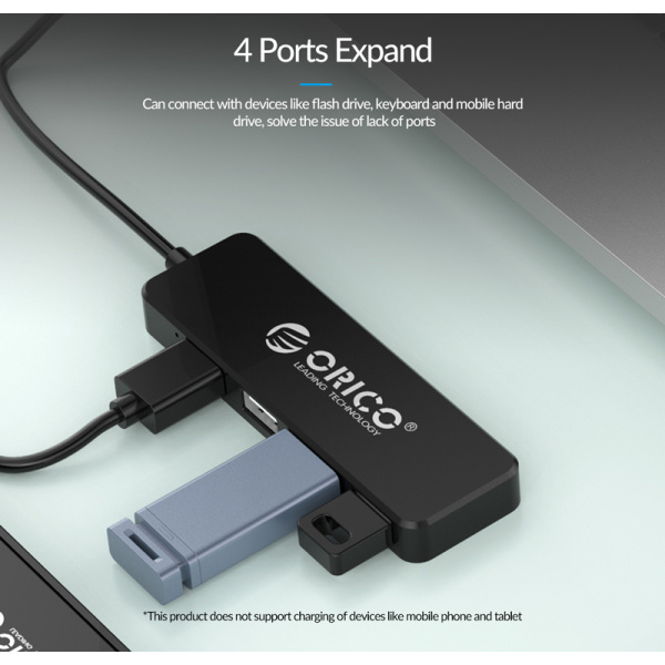 Alternative view of ORICO USB hub FL01, 4x θυρών, USB 2.0, 480Mbps, USB σύνδεση, μαύρο