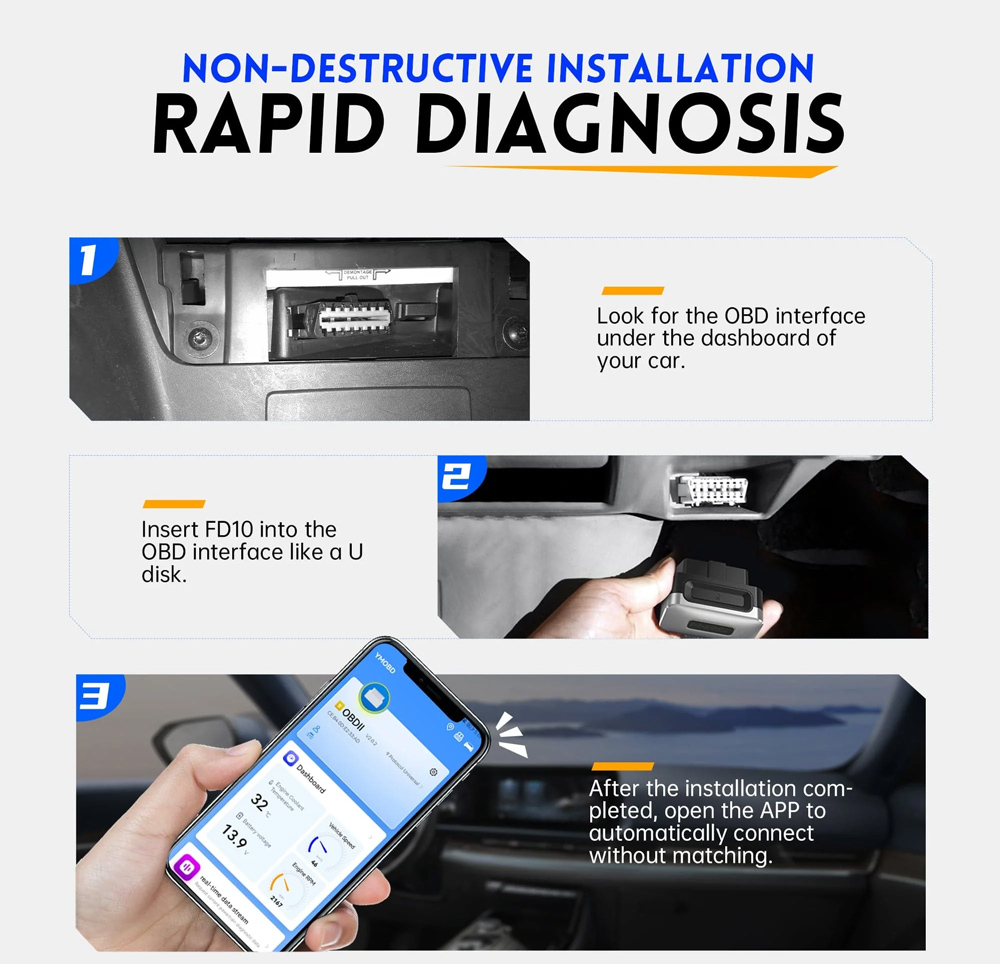 FNIRSI διαγνωστικό αυτοκινήτου OBD II FD10, Bluetooth - Image 2