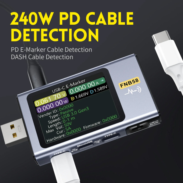 Alternative view of FNIRSI USB tester φόρτισης FNB58