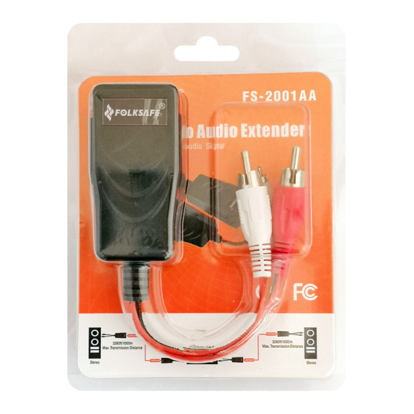 Alternative view of FOLKSAFE audio extender FS-2001AA μέσω καλωδίου RJ45, RCA σε RCA, έως 1000m