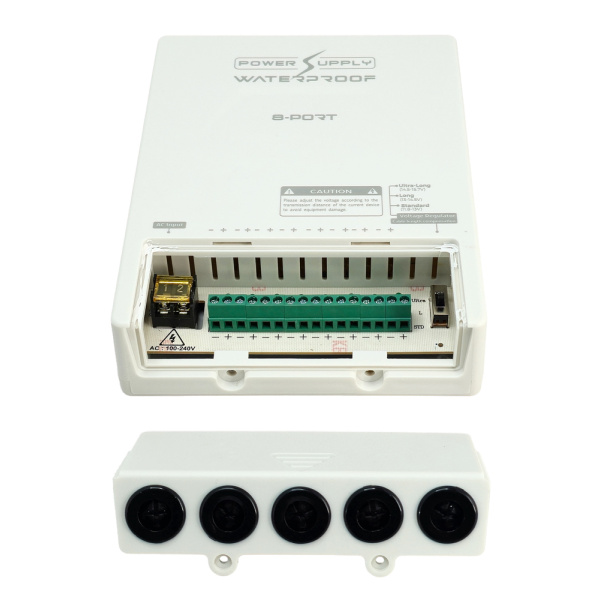 Alternative view of FOLKSAFE τροφοδοτικό συστημάτων CCTV FS-DC120805W, 8 εξόδων, 12V/5A, αδιάβροχο IP65