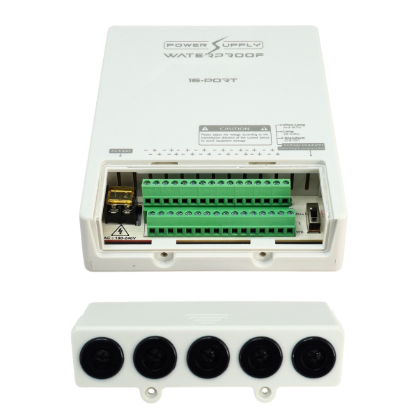Alternative view of FOLKSAFE τροφοδοτικό συστημάτων CCTV FS-DC121608W, 16 εξόδων, 12V/8A, αδιάβροχο IP65