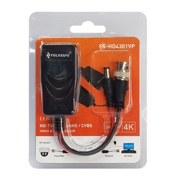 Alternative view of FOLKSAFE video & power balun transmitter FS-HD4301VP, 4K, έως 400m, RJ45