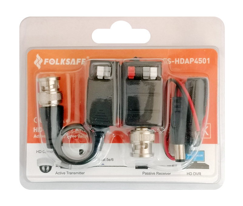 FOLKSAFE Video Balun FS-HDAP4501 για CCTV, active transmitter/passive receiver - Image 2