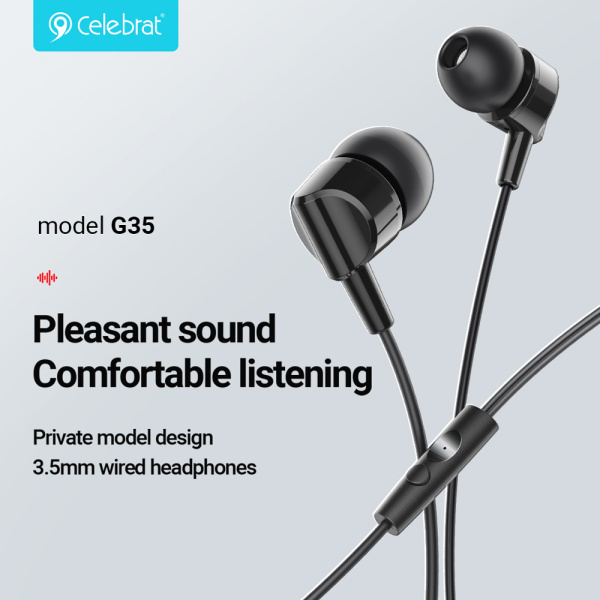 Alternative view of CELEBRAT earphones με μικρόφωνο G35, 3.5mm σύνδεση, 10mm, 1.2m, μαύρα