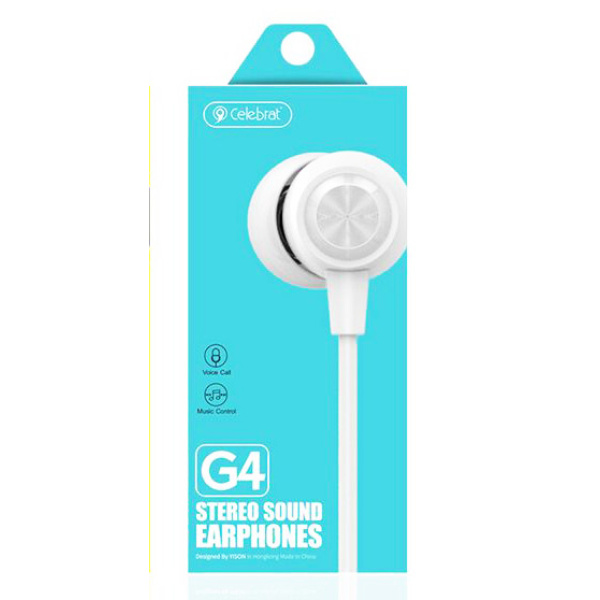 Alternative view of CELEBRAT earphones με μικρόφωνο G4, 3.5mm σύνδεση, Φ10mm, 1.2m, λευκό