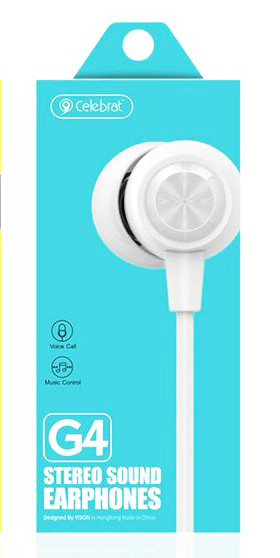 CELEBRAT earphones με μικρόφωνο G4, 3.5mm σύνδεση, Φ10mm, 1.2m, λευκό - Image 2