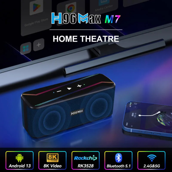 Alternative view of H96 MAX TV Box & ηχείο M7, RK3528, 8K, 4/32GB, WiFi, Bluetooth, Android 13