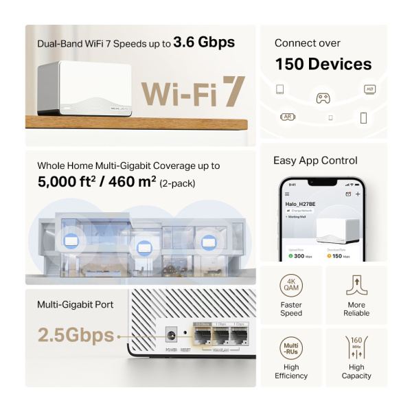 Alternative view of MERCUSYS Whole Home Mesh Wi-Fi 7 System Halo H27BE, 3.6Gbps Dual Band, 2τμχ, V.1.0