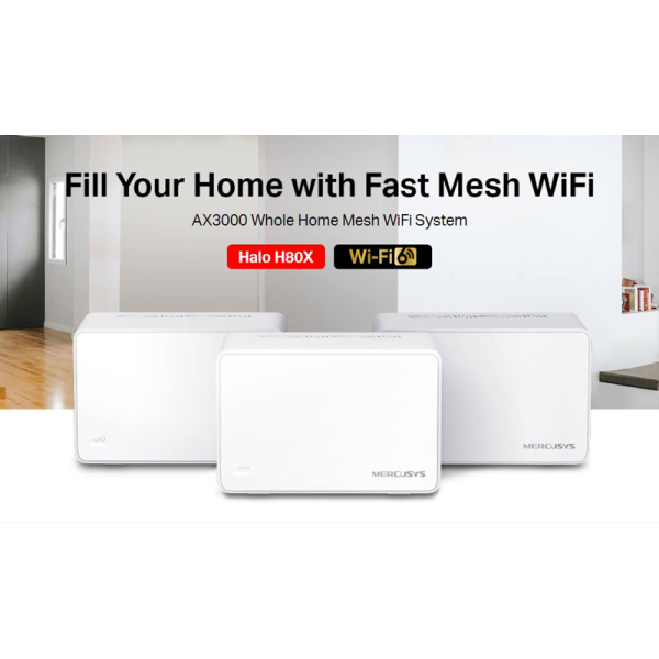 Alternative view of MERCUSYS Mesh Wi-Fi 6 System Halo H80X, 3Gbps Dual Band, 3τμχ, Ver. 1.0
