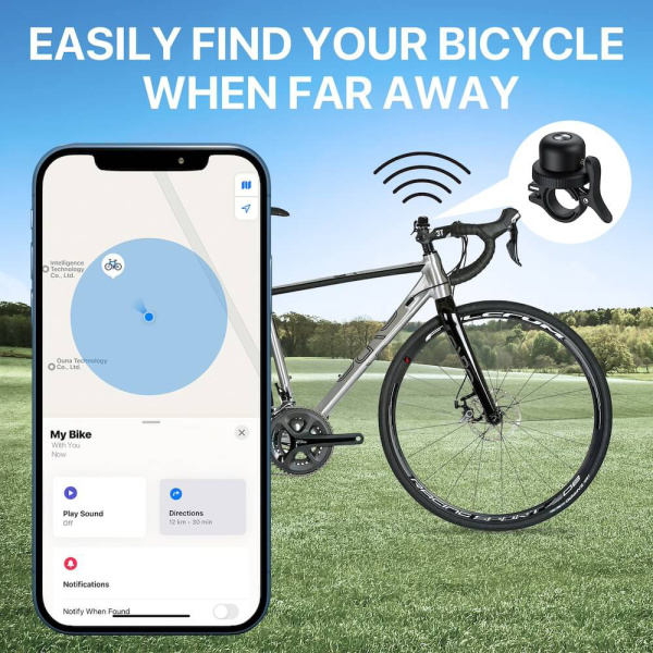 Alternative view of MILI κουδούνι ποδηλάτου με smart tag MiTag Duo, iOS & Android, Bluetooth tracker, μαύρο/λευκό