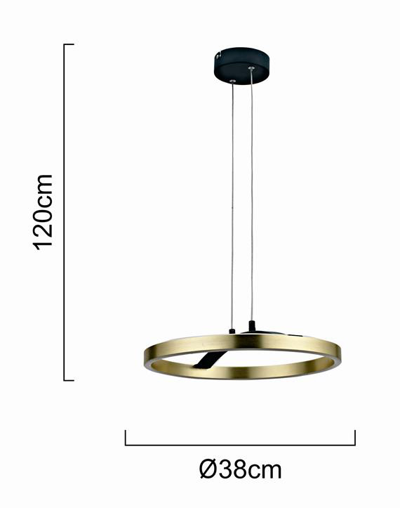 POWERTECH LED φωτιστικό οροφής HLL-0201, 29W, 4000K, Φ38x120cm, χρυσό/μαύρο - Image 4