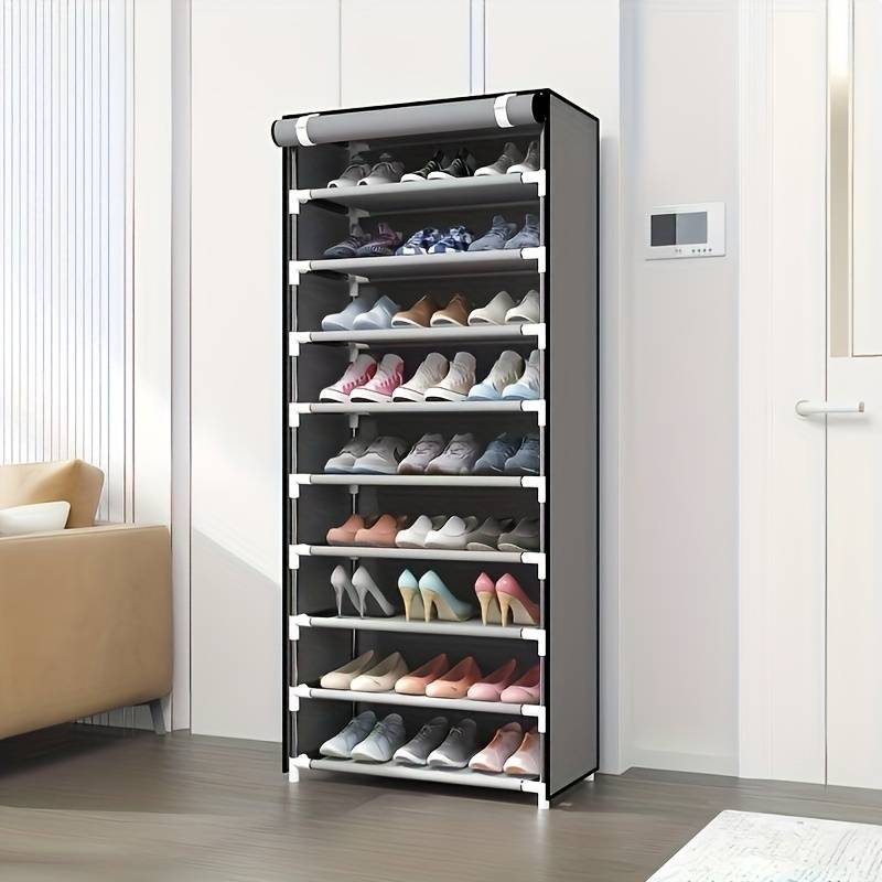HOME USE υφασμάτινη παπουτσοθήκη HUH-0182 με 9 ράφια, 57x28x160cm, γκρι - Image 2
