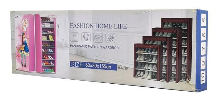 HOME USE υφασμάτινη παπουτσοθήκη HUH-0182 με 9 ράφια, 57x28x160cm, γκρι - Image 3