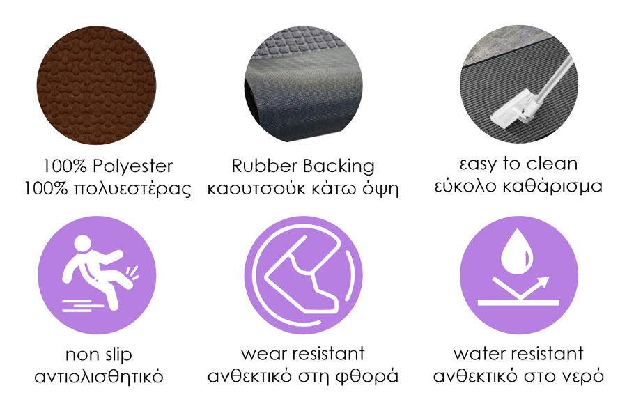 HOME USE πατάκι εισόδου HUH-0211, αντιολισθητικό, 60x40cm, 5mm πάχος, καφέ - Image 3