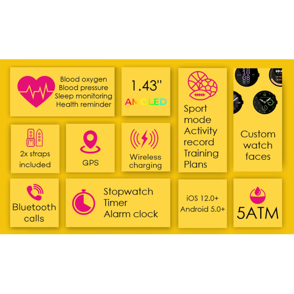 Alternative view of INTIME smartwatch G6 με 2x λουράκια, heart rate, 1.43" AMOLED, GPS, 5ATM/IP69, titanium black