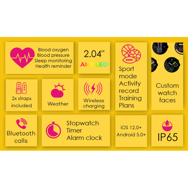 Alternative view of INTIME smartwatch A10 Pro με 2x λουράκια, heart rate, 2.04" AMOLED, IP65, μαύρο