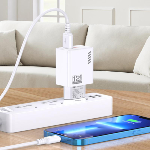 Alternative view of KAKUSIGA φορτιστής τοίχου KSC-1238 με καλώδιο Lightning, 2x USB, 12W, λευκός