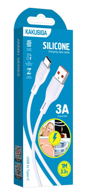 KAKUSIGA καλώδιο USB-C σε USB KSC-953, σιλικόνης, 3A, 480Mbps, 1m, λευκό - Image 4