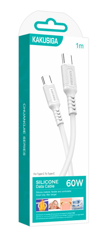 KAKUSIGA καλώδιο USB-C σε USB-C KSC-984, σιλικόνης, 60W, 480Mbps, 1m, λευκό - Image 4