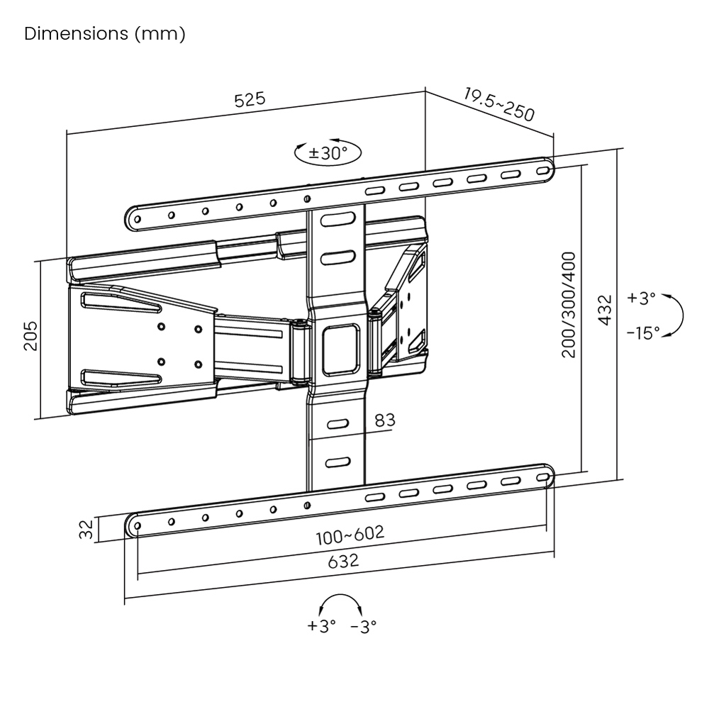 BRATECK επιτοίχια βάση τηλεόρασης LPA79-464, 43-90", έως 50kg, full motion - Image 8