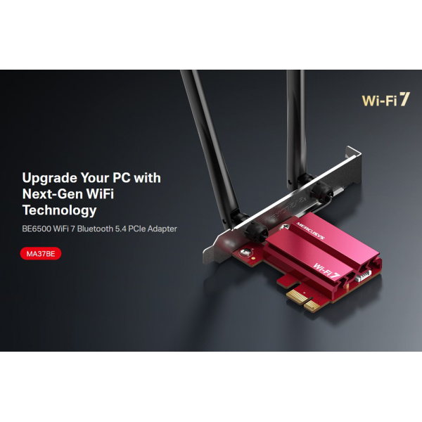 Alternative view of MERCUSYS κάρτα δικτύου WiFi 7 & Bluetooth MA37BE, 6500Mbps BE6500, PCIe, V1.0