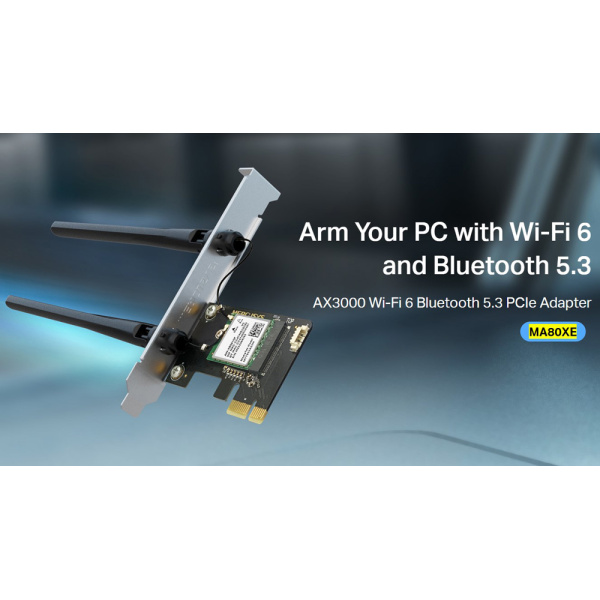 Alternative view of MERCUSYS κάρτα δικτύου WiFi 6 & Bluetooth MA80XE, 3000Mbps AX3000, PCIe, V2.0