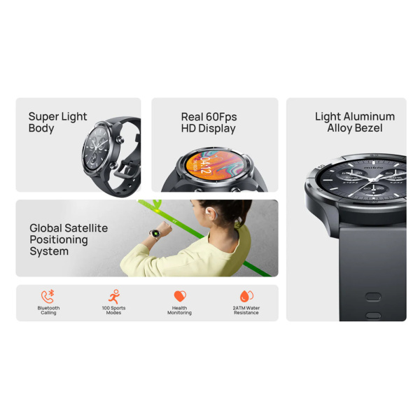 Alternative view of MIBRO smartwatch A3, heart rate, 1.39" IPS, GPS, 2 ATM, γκρι