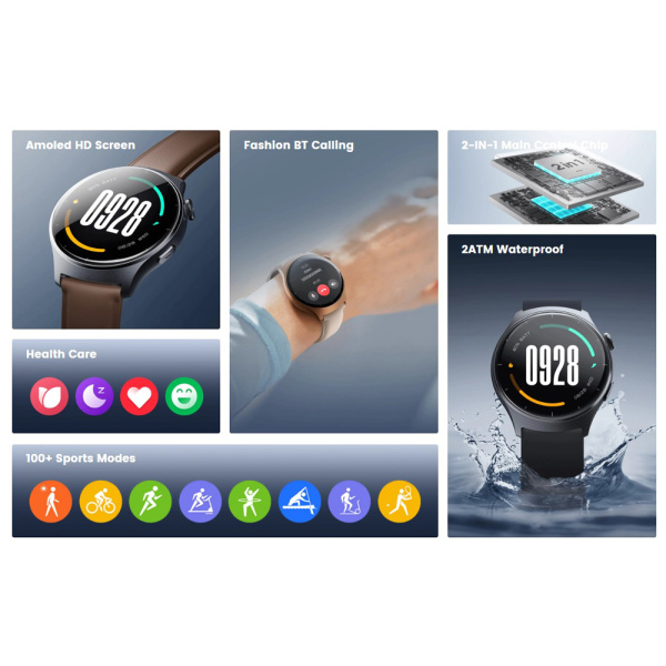 Alternative view of MIBRO smartwatch Lite 3 με 2x λουράκια, heart rate, 1.3" AMOLED, 2 ATM, γκρι/καφέ
