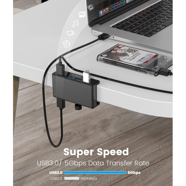 Alternative view of ORICO USB hub MH4PU-P με σφιγκτήρα, 4x θυρών, 5Gbps, USB σύνδεση, μαύρο