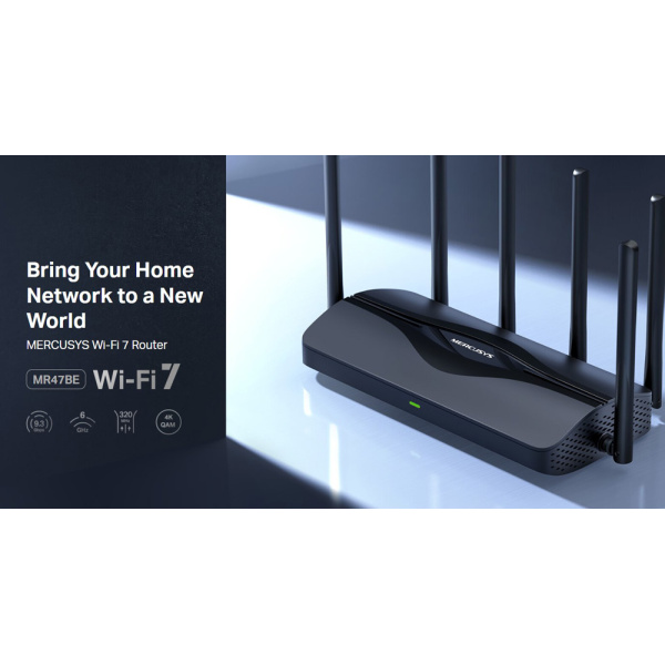 Alternative view of MERCUSYS router MR47BE, WiFi 7, 9.3Gbps BE9300, Tri-Band, V2.0
