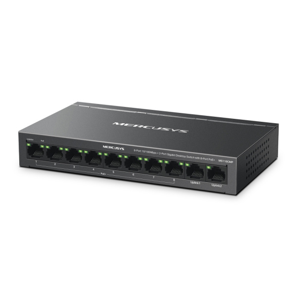 MERCUSYS Desktop Switch MS110CMP, 8x 10/100Mbps PoE+, 2x Gigabit, Ver. 1.0