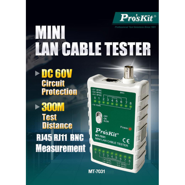 Alternative view of PROSKIT tester καλωδίων δικτύου MT-7031 για RJ45/11/12/22 & BNC