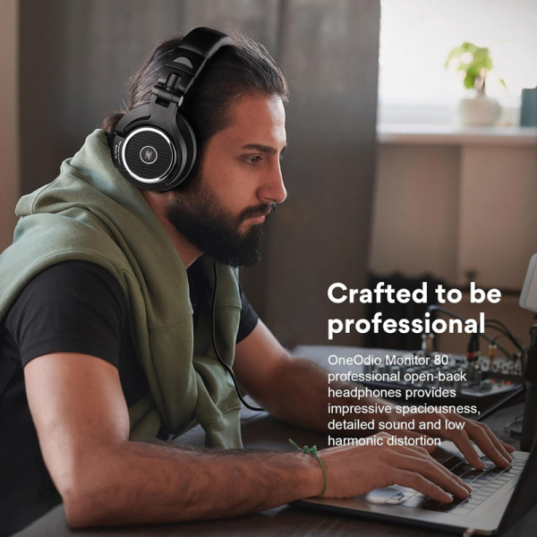 Alternative view of ONEODIO headset Monitor 80, 6.35mm & 3.5mm σύνδεση, Hi-Res, 40mm, μαύρο
