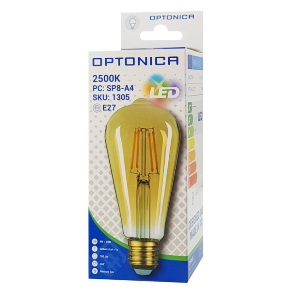 Alternative view of OPTONICA LED λάμπα ST64 1305, 8W, 2500K, E27, 700lm