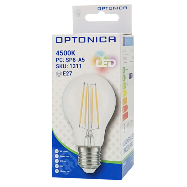 Alternative view of OPTONICA LED λάμπα A60 Filament 1311, 8W, 4500K, E27, 810lm