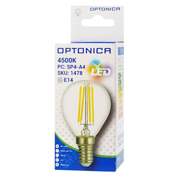 Alternative view of OPTONICA LED λάμπα G45 Filament 1478, 4W, 4500K, E14, 400lm