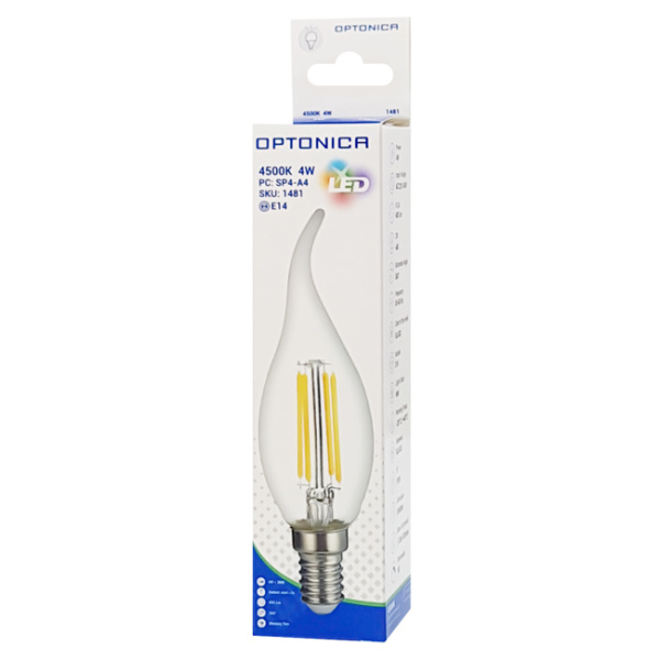 Alternative view of OPTONICA LED λάμπα Candle C35T Filament 1481, 4W, 4500K, E14, 400lm