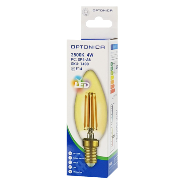 Alternative view of OPTONICA LED λάμπα Candle C35 Filament 1490, 4W, 2500K, E14, 400lm