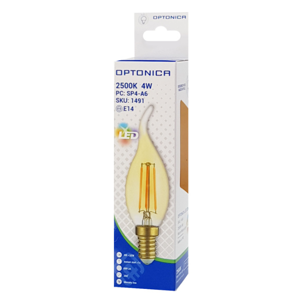 Alternative view of OPTONICA LED λάμπα Candle T35 Filament 1491, 4W, 2500K, E14, 400lm
