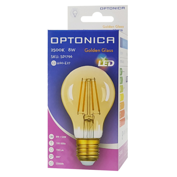 Alternative view of OPTONICA LED λάμπα A60 Filament 1796, 8W, 2500K, E27, 700lm