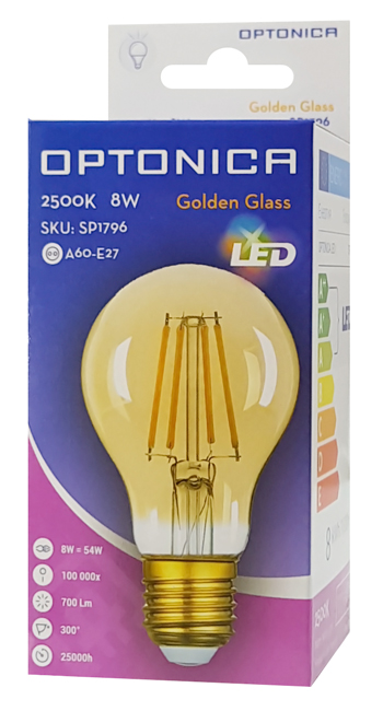 OPTONICA LED λάμπα A60 Filament 1796, 8W, 2500K, E27, 700lm - Image 2