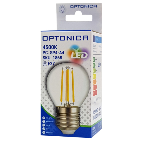 Alternative view of OPTONICA LED λάμπα G45 Filament 1868, 4W, 4500K, E27, 400lm