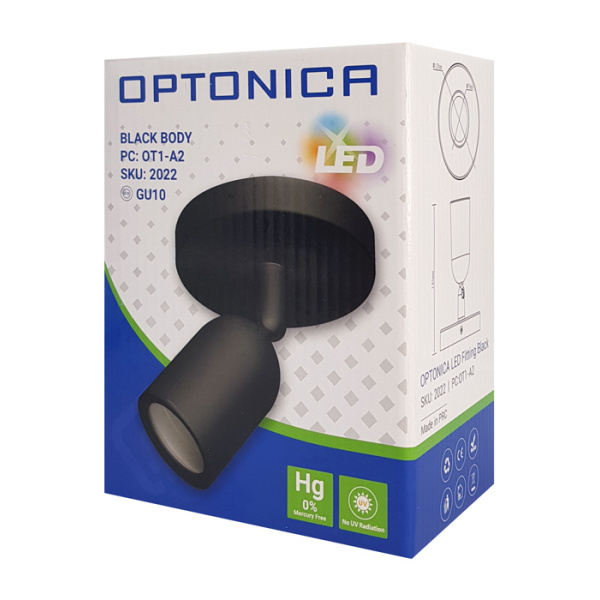 Alternative view of OPTONICA φωτιστικό spot 2022, για λάμπα GU10, πλαστικό, IP20, μαύρο