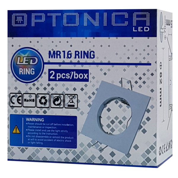 Alternative view of OPTONICA μεταλλικό πλαίσιο spot για MR16 5074, χωνευτό, 82x82x25mm, 2τμχ