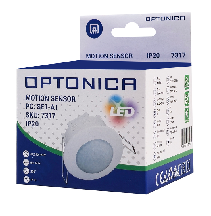 OPTONICA αισθητήρας κίνησης 7317, χωνευτός, 360°, 6m, IP20, λευκός - Image 3