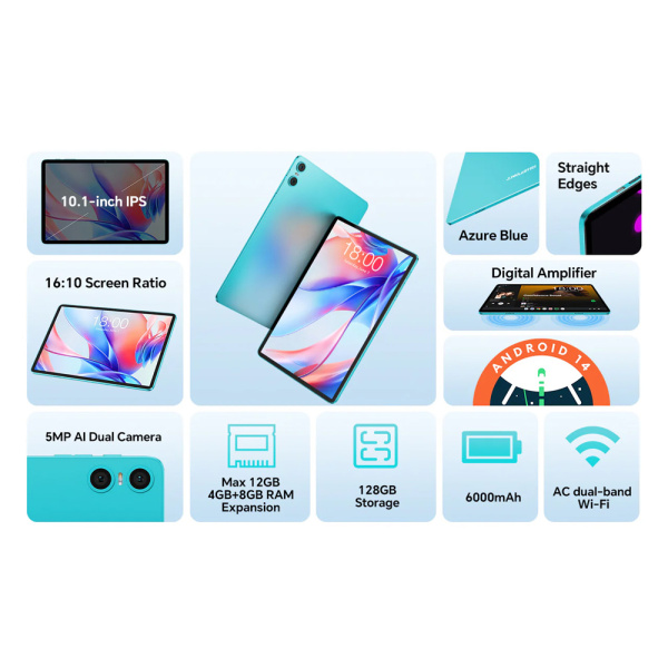 Alternative view of TECLAST tablet P30, 10.1", 4/128B, Android 14, 6000mAh, μπλε
