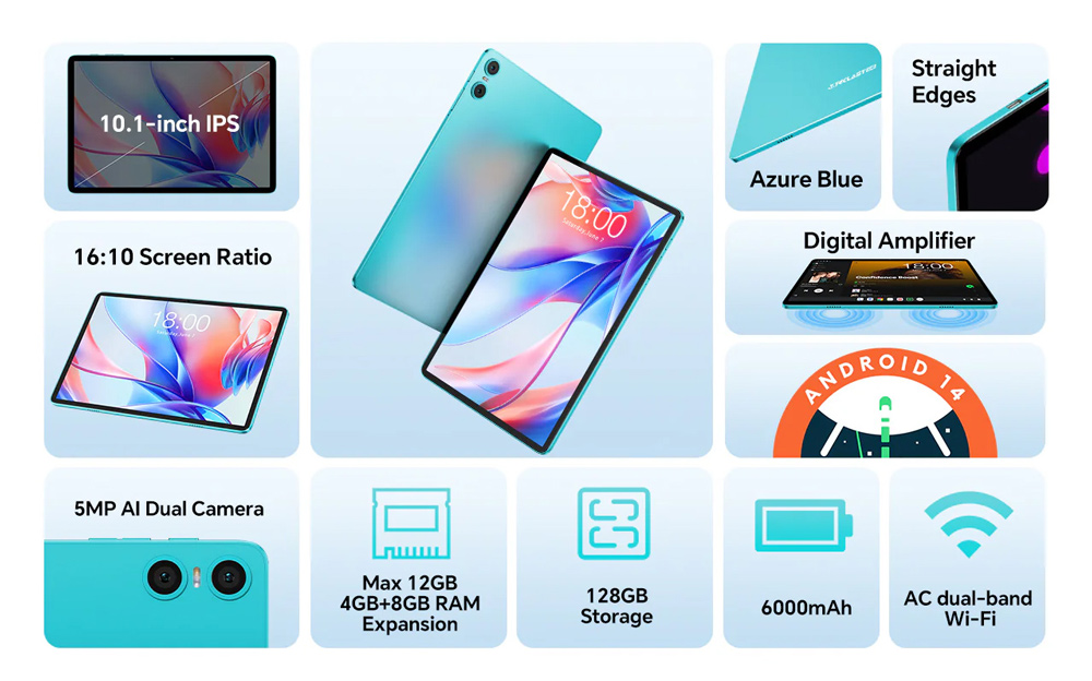 TECLAST tablet P30, 10.1", 4/128B, Android 14, 6000mAh, μπλε - Image 2